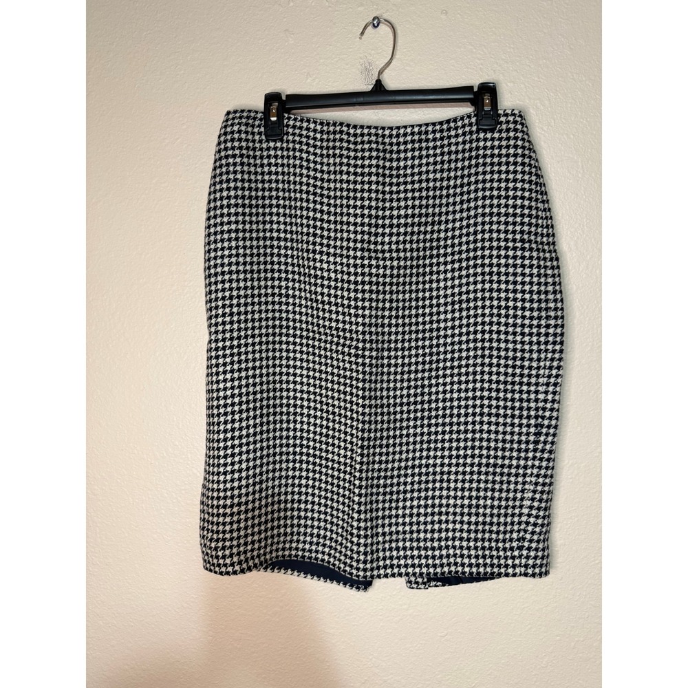 Lauren Ralph Lauren Houndstooth Linen Silk Pencil Skirt Black White Size 8